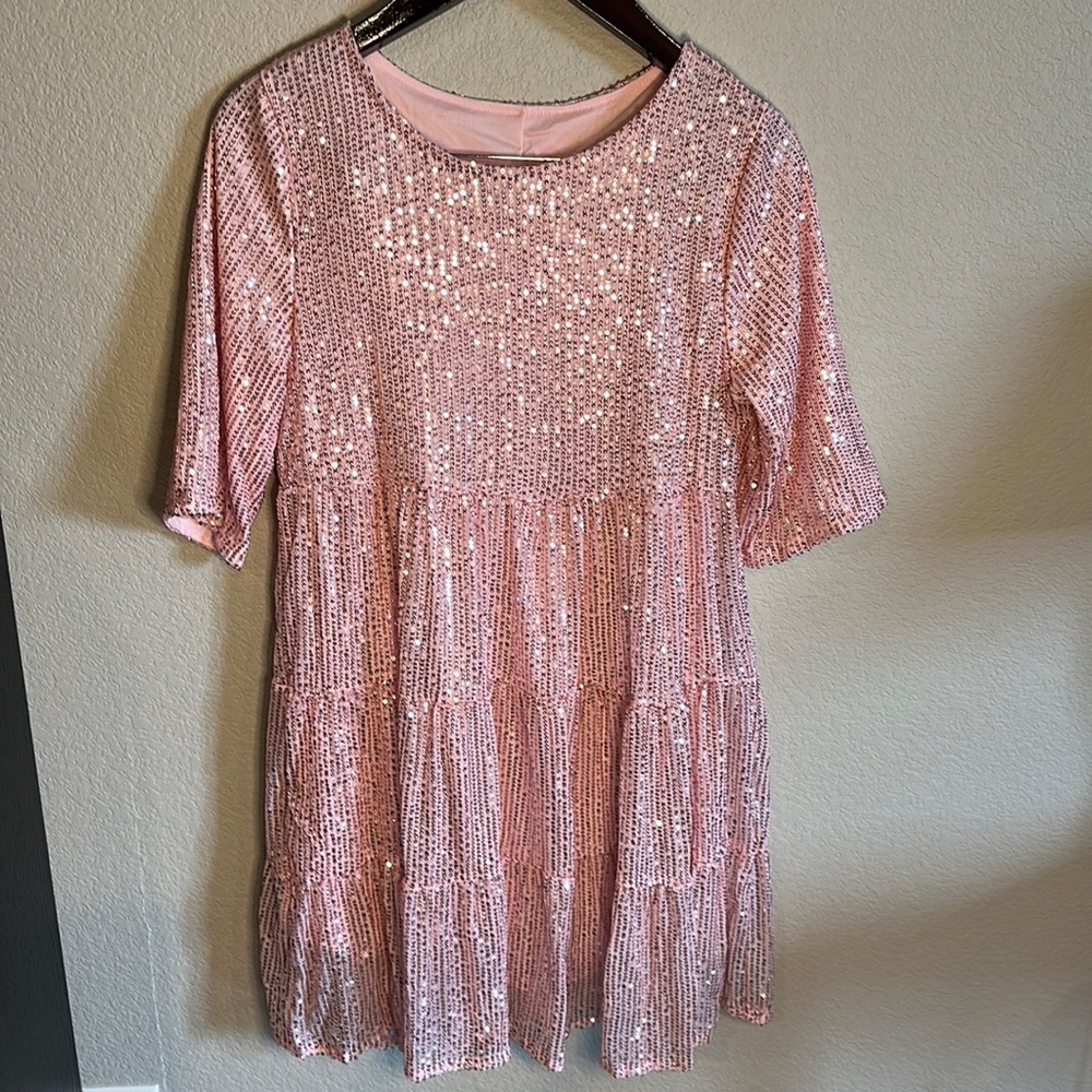 Pink sparkly baby doll dress